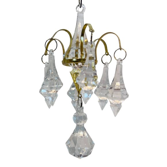 Mini Crystal Chandelier Ornament brasstone pointed faceted Christmas windows Bar - Picture 1 of 4